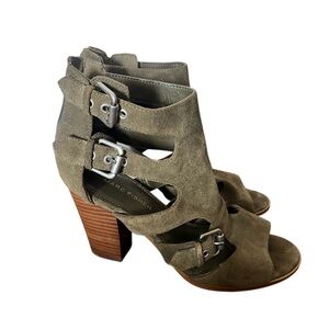 Marc Fisher Olive Green Suede Women's Heeled Sandals Gladiator buckles Size 8